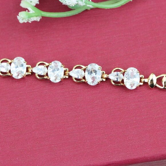 "Elegant Rose Gold Plated Bracelet with Oval and Teardrop Stones, XPBL0908 - Picture 10 of 12